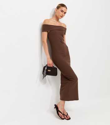 Dark Brown Off Shoulder Bardot Midi Dress