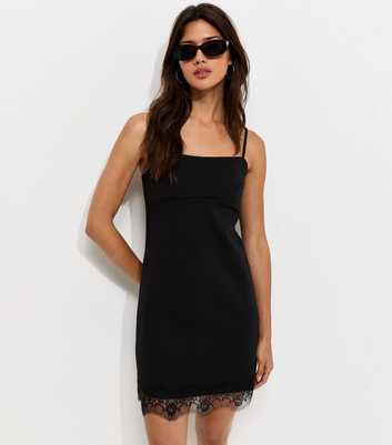 Black Lace Hem Strappy Mini Dress