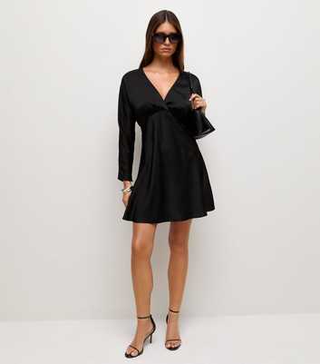 Black Satin V-Neck Mini Dress