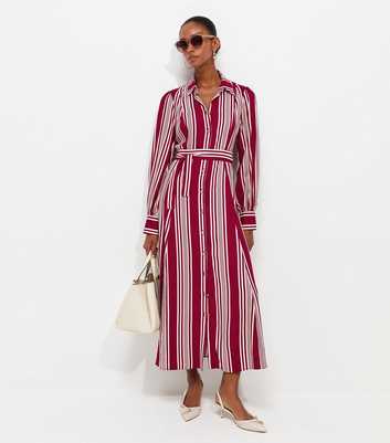 Red Striped Midi Shirt Dress