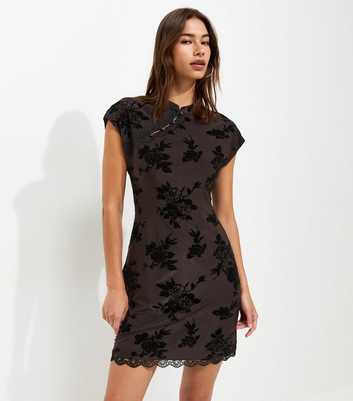Purple Floral Mesh Lace Mini Dress