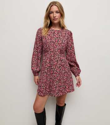 Pink Ditsy Floral Cropped Sleeve Mini Dress