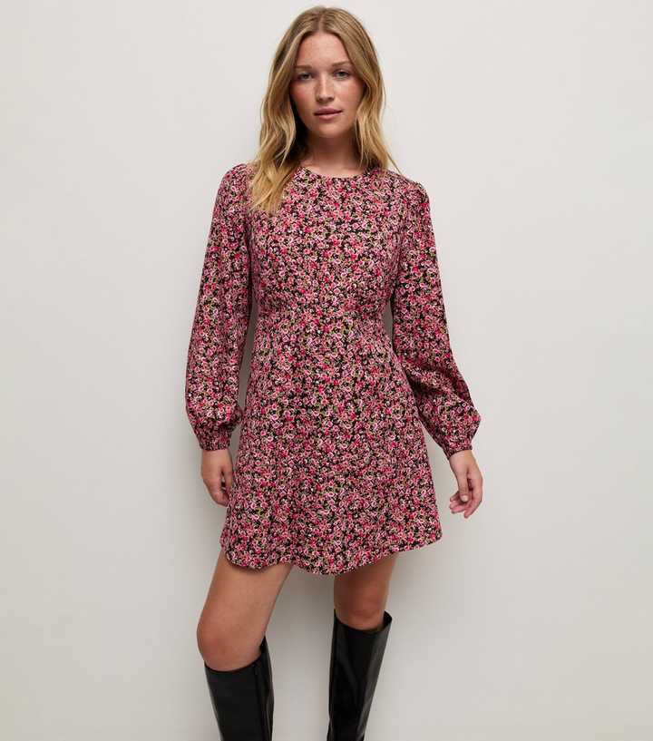 Pink Ditsy Floral Cropped Sleeve Mini Dress