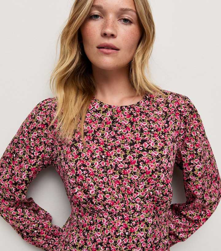 Pink Ditsy Floral Cropped Sleeve Mini Dress