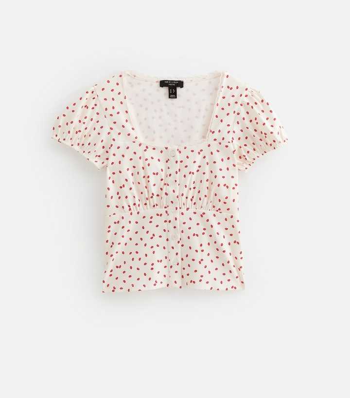 Petite Cream Lips Print Lace Trim Milkmaid Top