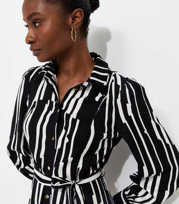 Black Striped Belted Midi Shirt Dress