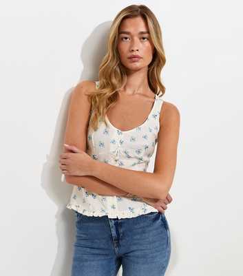 Tall Blue Crinkle Texture Floral Print Button Front Tea Blouse
