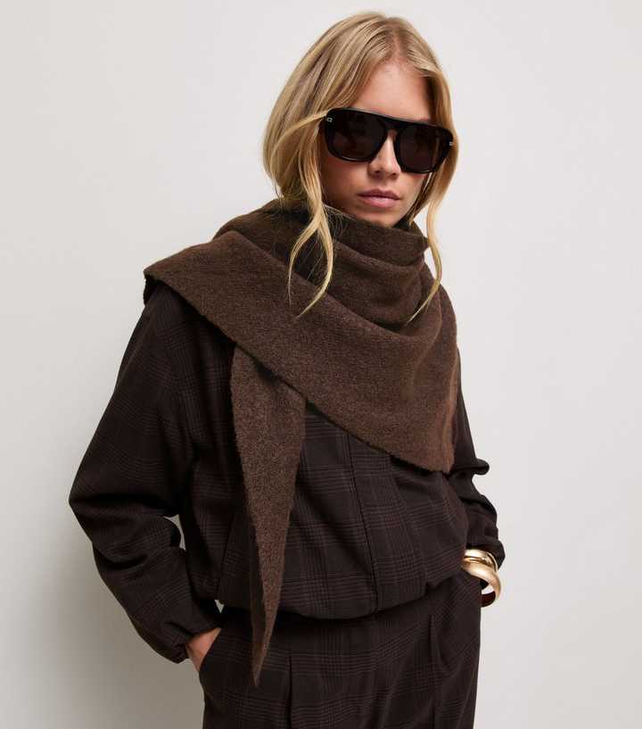 Dark Brown Knitted Triangle Shawl Scarf