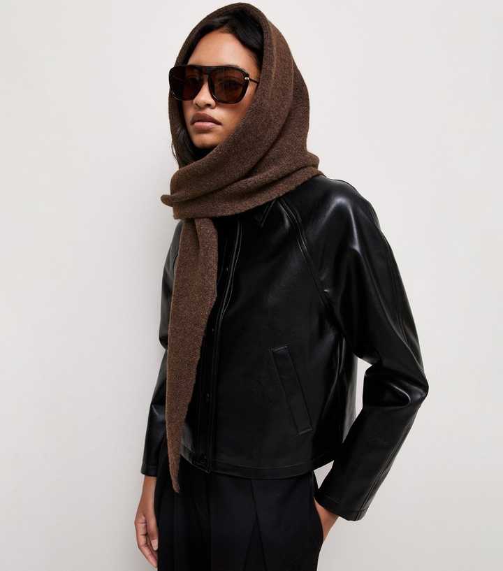 Dark Brown Knitted Triangle Shawl Scarf