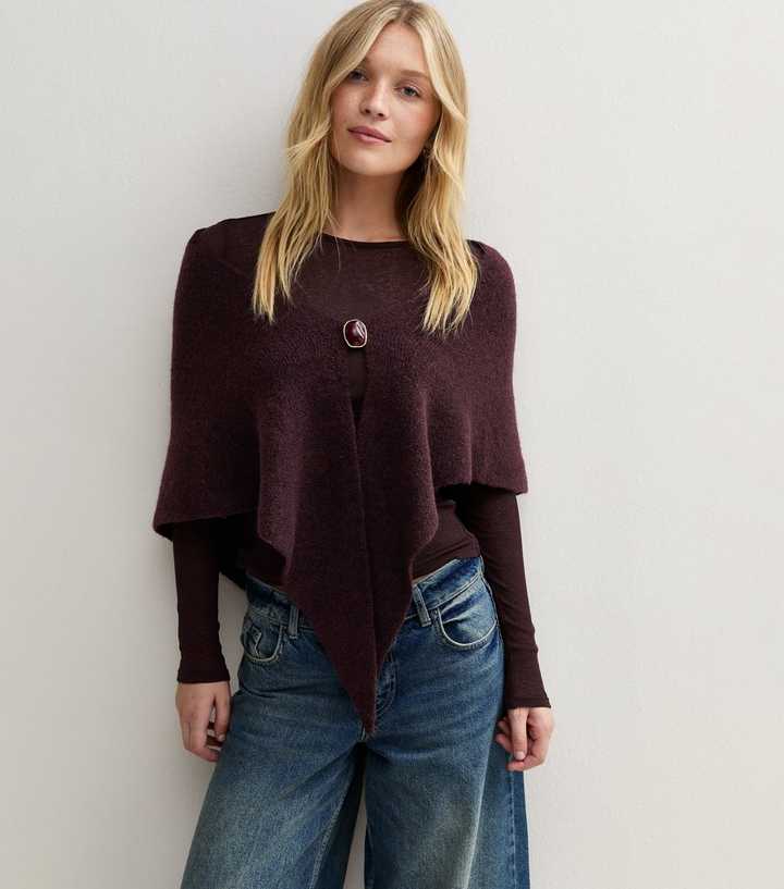 Dark Burgundy Knitted Triangle Shawl Scarf