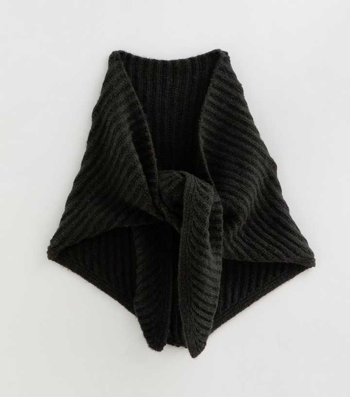 Black Ribbed Knit Triangle Shawl Scarf
