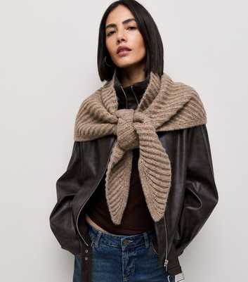 Mink Ribbed Knit Triangle Shawl Scarf