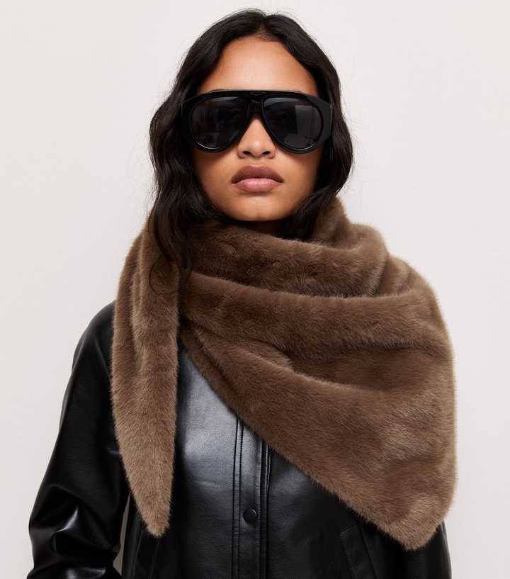 Dark Brown Faux Fur Triangle Shawl Scarf
