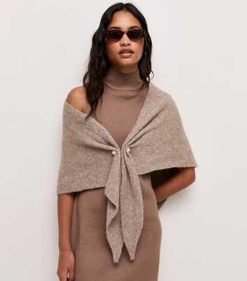 Mink Knitted Faux Peal Clasp Triangle Shawl Scarf