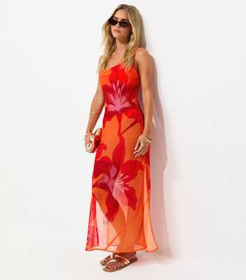 Petite Orange Hibiscus Maxi Beach Dress