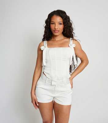 Public Desire White Satin Boned Corset Top