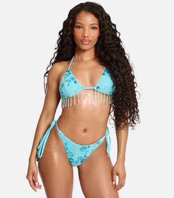 Public Desire Light Blue Beaded Side Tie Bikini Bottoms