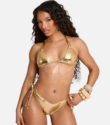 Public Desire Gold Foiled Bikini Top