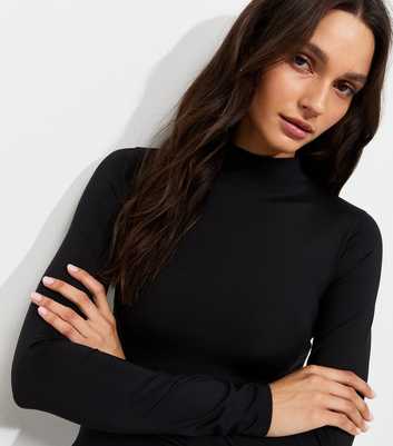 Black Slinky Jersey High Neck Long Sleeve Top