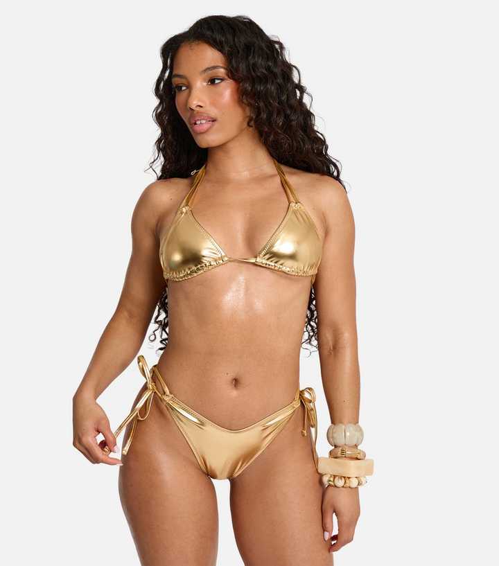Public Desire Gold Foiled Bikini Bottoms