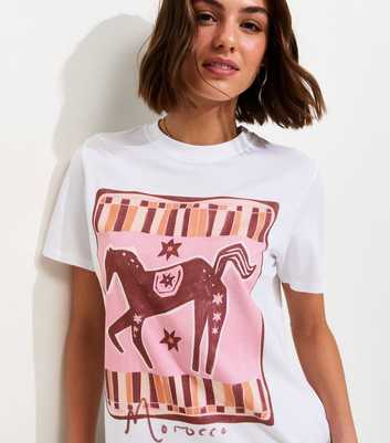 White Cotton Horse Print Oversized T-Shirt