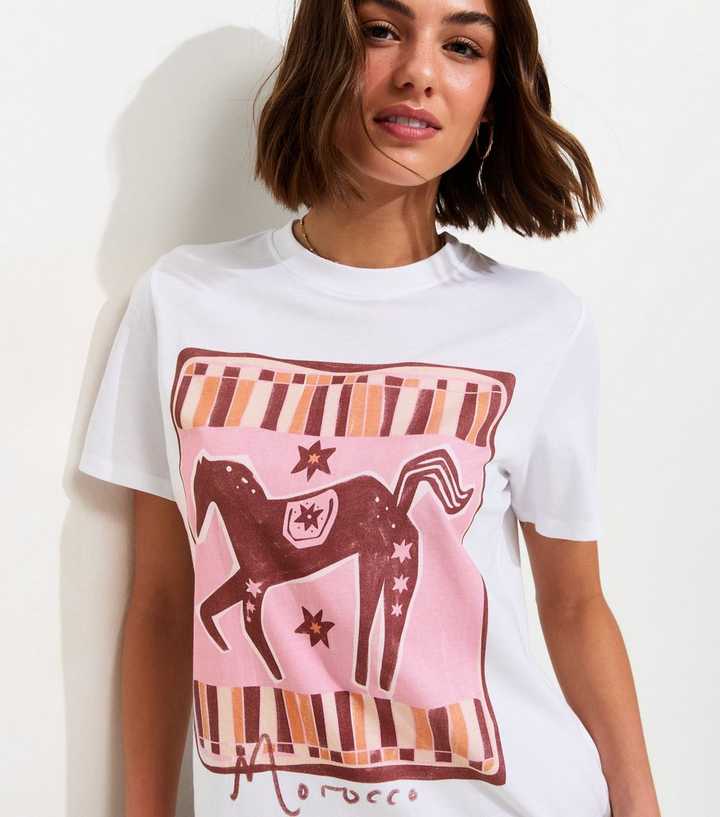 White Cotton Horse Print Oversized T-Shirt