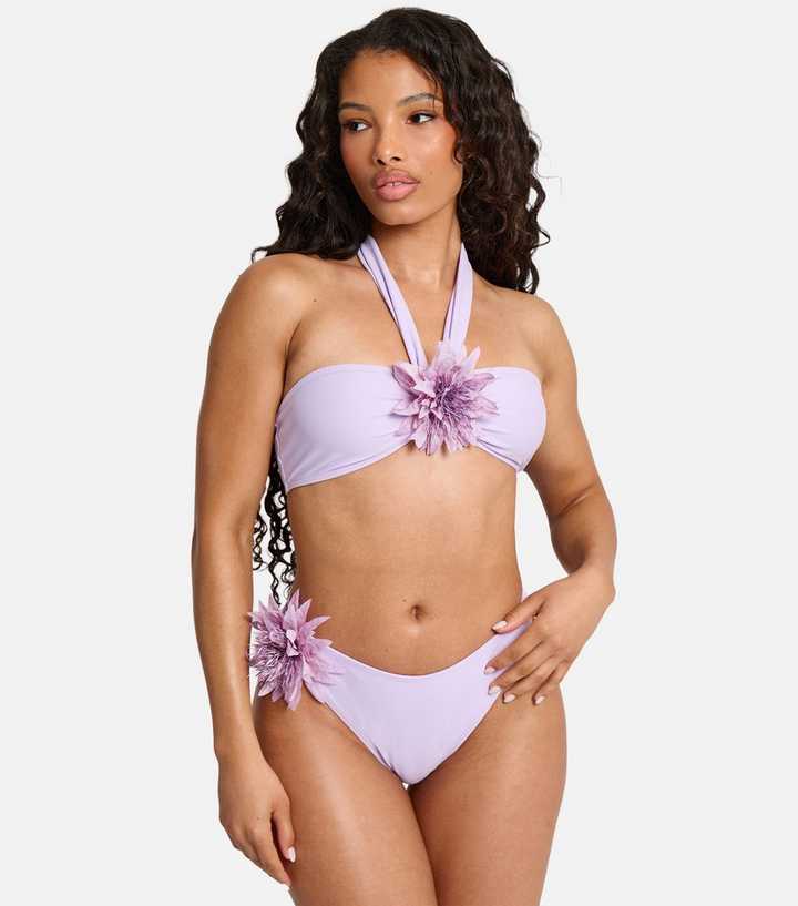 Public Desire Light Purple Bandeau Flower Detail Bikini Top