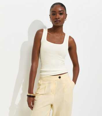 Off White Ribbed Cotton Rich Square Neck Vest