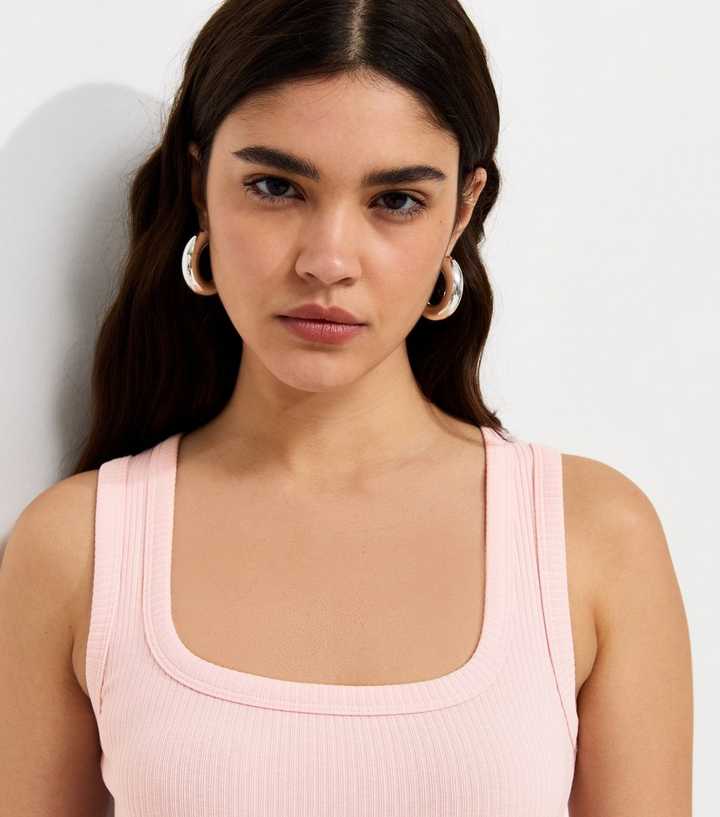 Pink Ribbed Cotton Rich Square Neck Vest