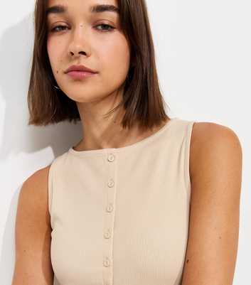 Stone Cotton Rich Button Through Tank Top
