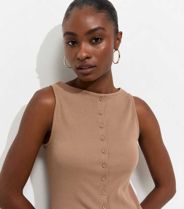 Mink Cotton Rich Button Through Tank Top