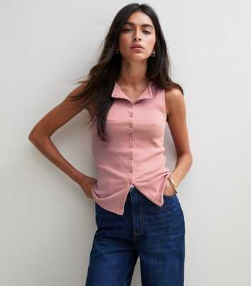 Light Pink Cotton Rich Button Through Tank Top