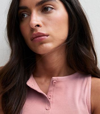 Light Pink Cotton Rich Button Through Tank Top | New Look
