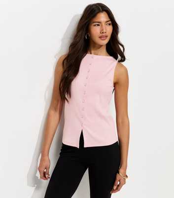 Bright Pink Cotton Rich Button Through Tank Top