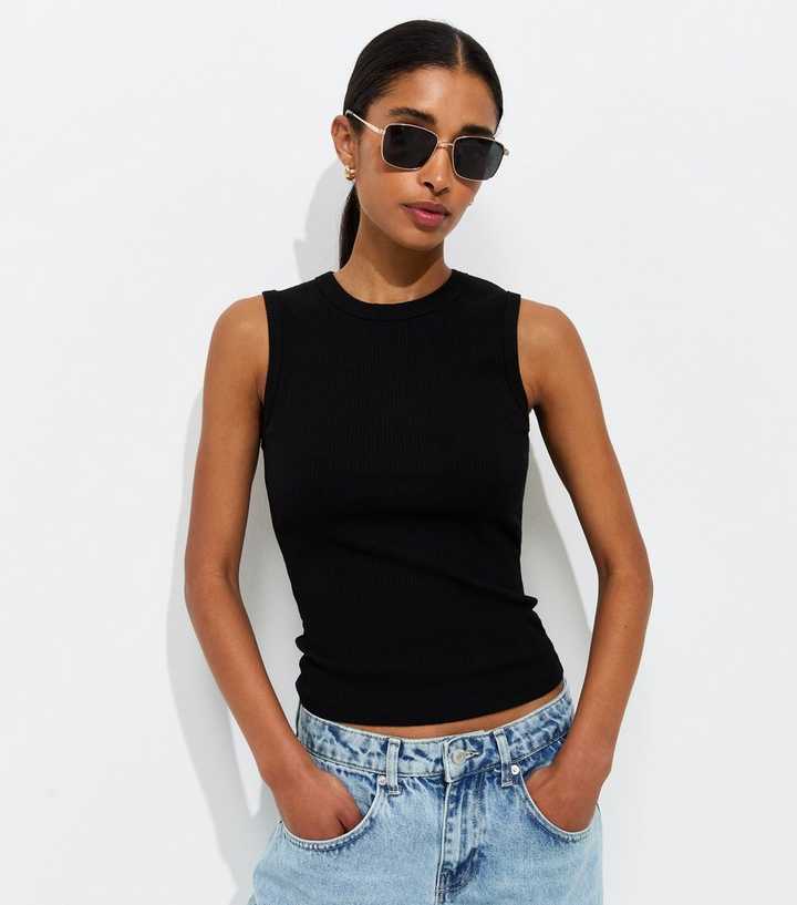Black Cotton Rich Ribbed Tank Top