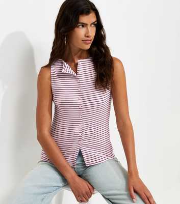 Pink Cotton Rich Stripe Pattern Button Through Tank Top