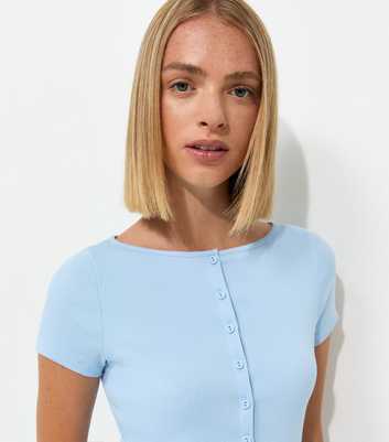 Light Blue Cotton Rich Button Through Baby Tee T-Shirt