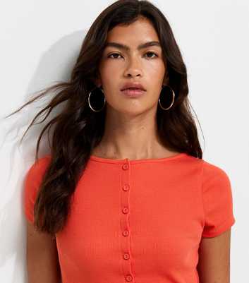 Bright Orange Cotton Rich Button Through Baby Tee T-Shirt
