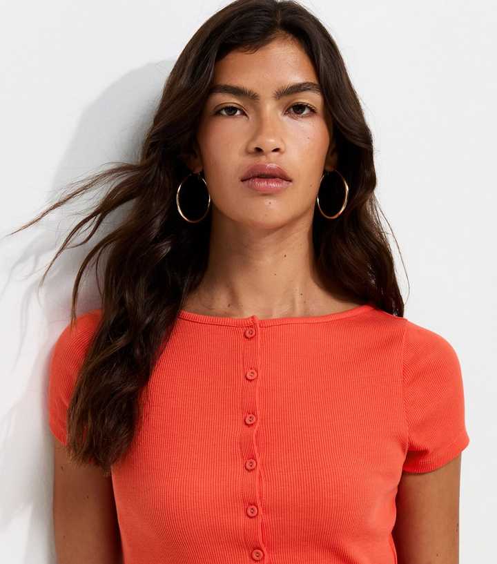 Bright Orange Cotton Rich Button Through Baby Tee T-Shirt