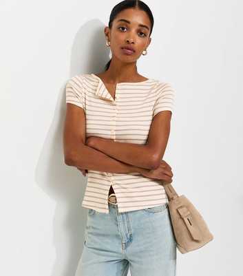 White Cotton Rich Striped Button Through Baby Tee T-Shirt