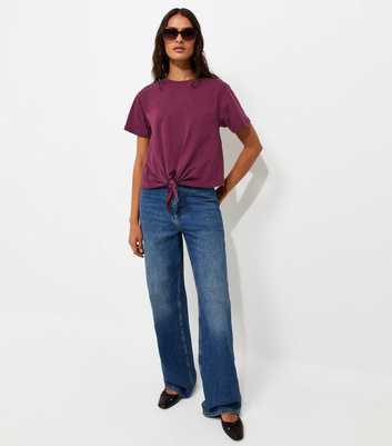 Dark Burgundy Cotton Tie Front T-Shirt