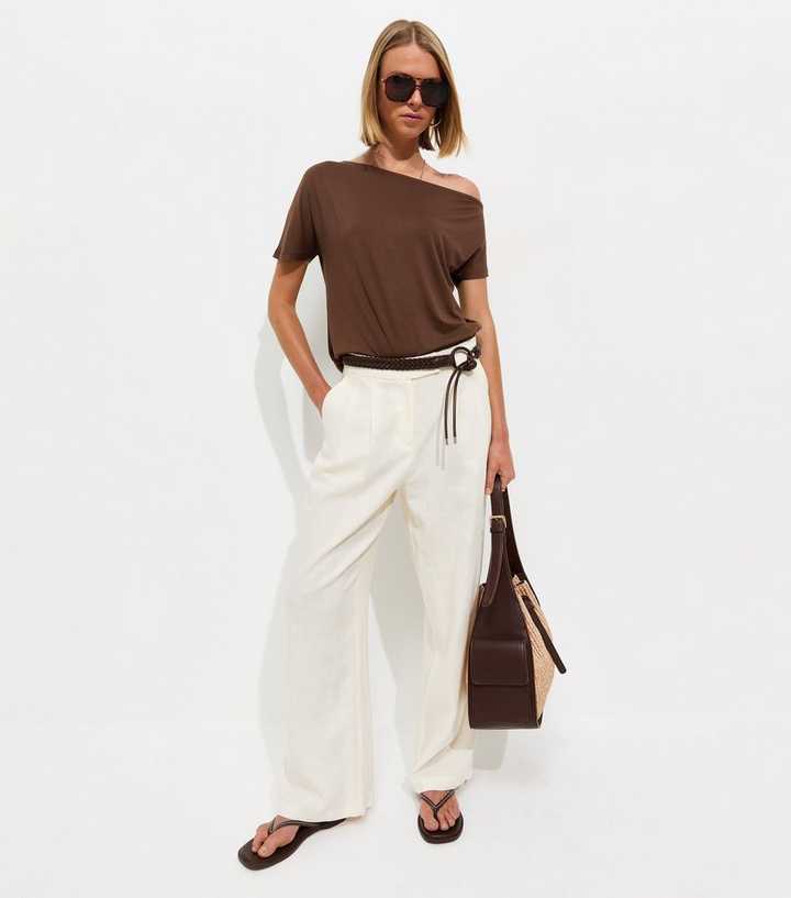 Dark Brown Off The Shoulder T-Shirt