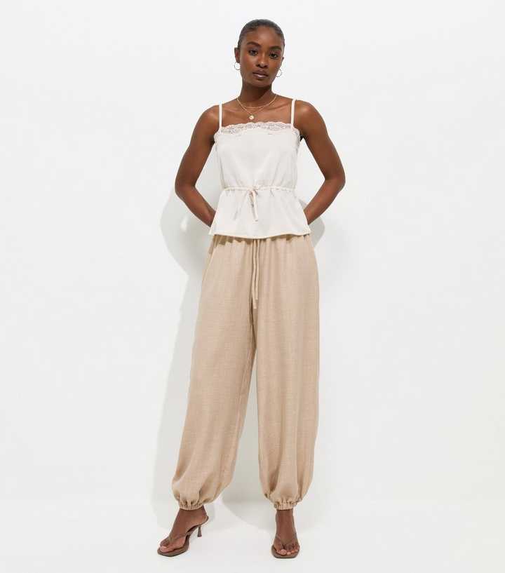 Stone Drawstring Cuffed Trousers
