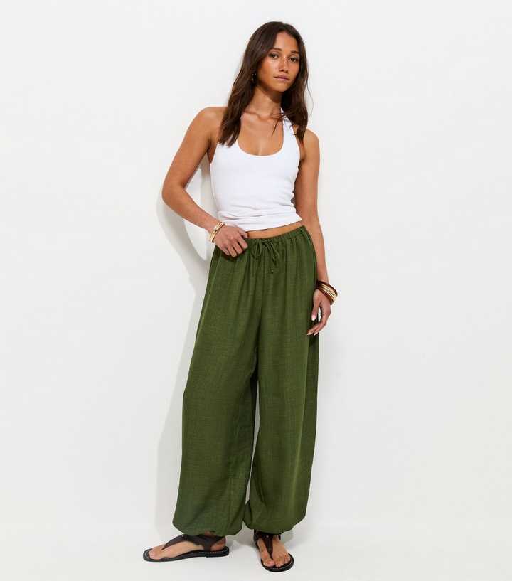 Dark Khaki Drawstring Cuffed Trousers