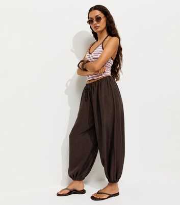 Petite Brown Wide Leg Cuffed Trousers