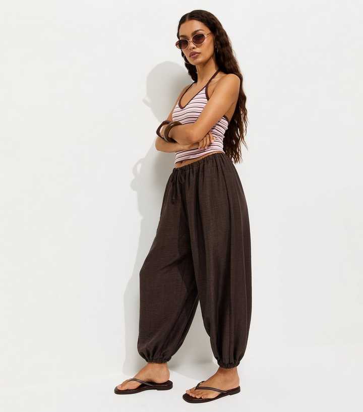 Petite Brown Wide Leg Cuffed Trousers