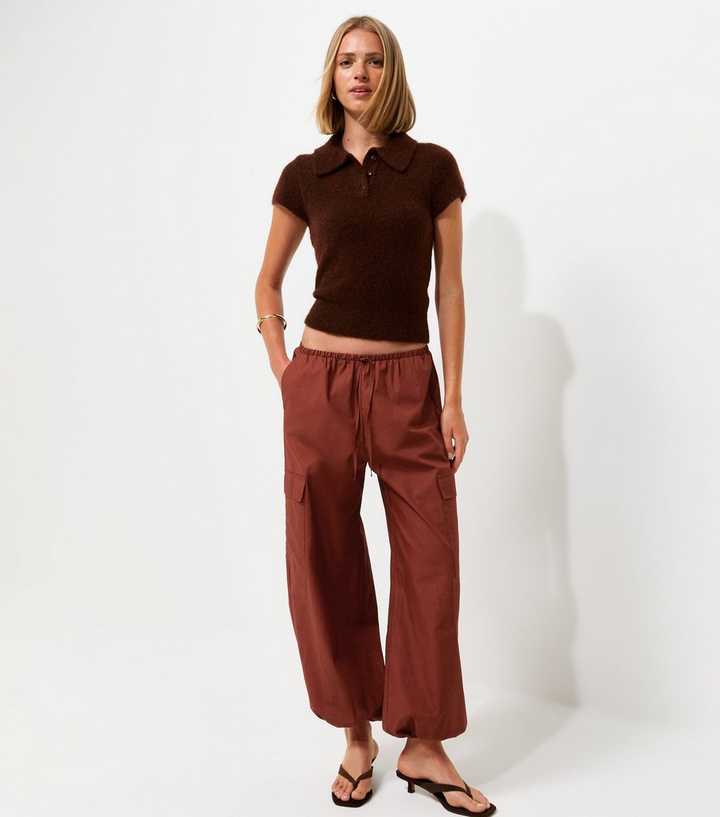 Rust Cotton Cuffed Cargo Trousers