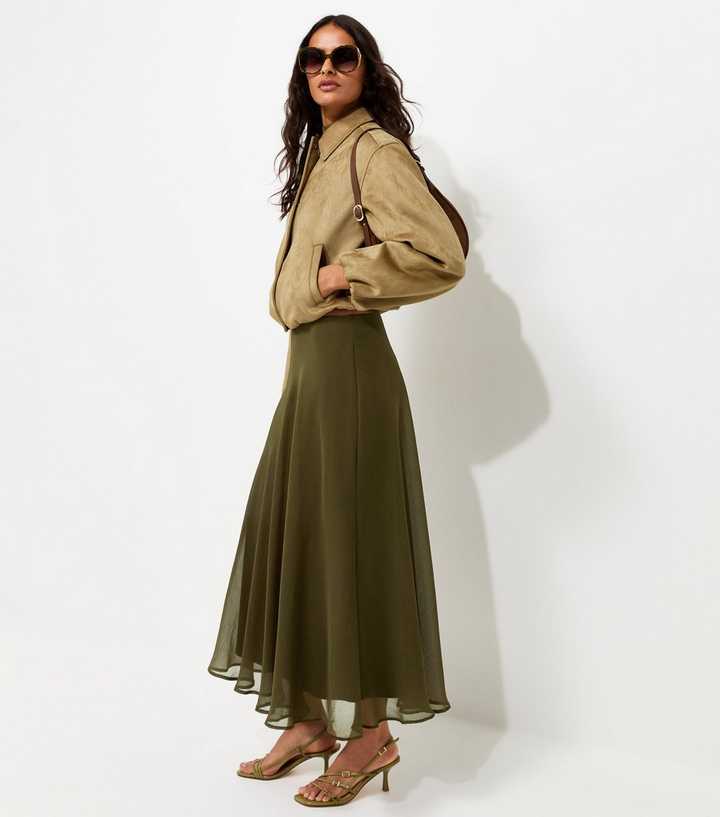 Dark Khaki Chiffon Circle Skirt