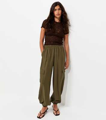 Dark Khaki Cargo Pocket Tapered Cuffed Trousers