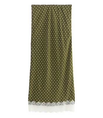 Green Polka Dot Lace Hem Midi Skirt